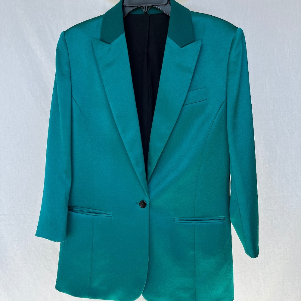 The Kooples (S/1) deep turquoise satiny blazer, EUC (Small)